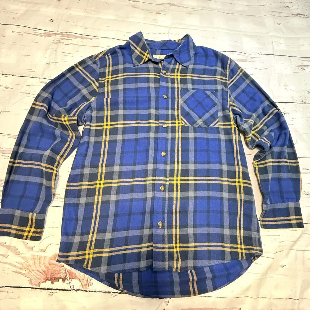 Field & Stream Plaid Blue & Yellow Flannel Button Down Shirt‎ Sz M